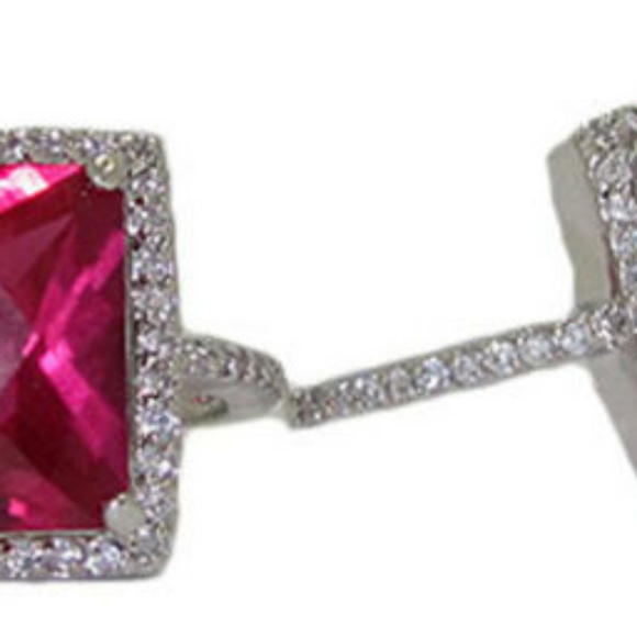 NWT ring pink cz white gold plate inverted cushion - Picture 3 of 4